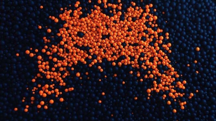 Orange and dark blue dots representing data